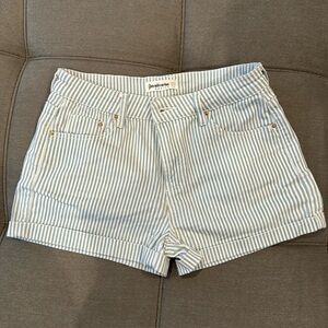 White and blue striped shorts
